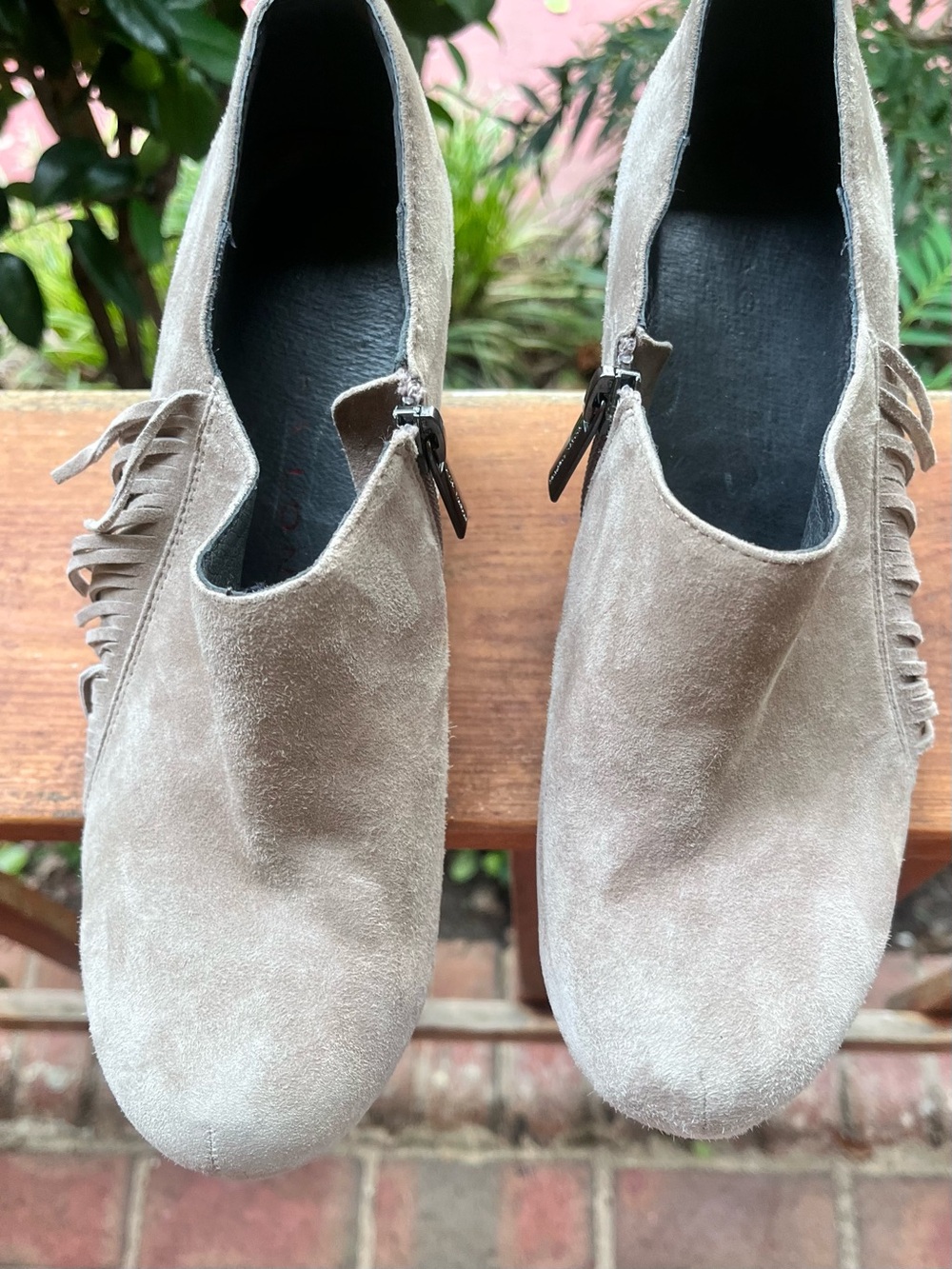 Sacha London Taupe Suede Fringe Ankle Booties
